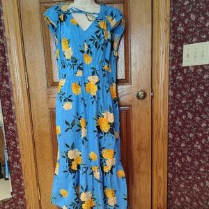 Time and Tru Yellow Floral Midi Dress